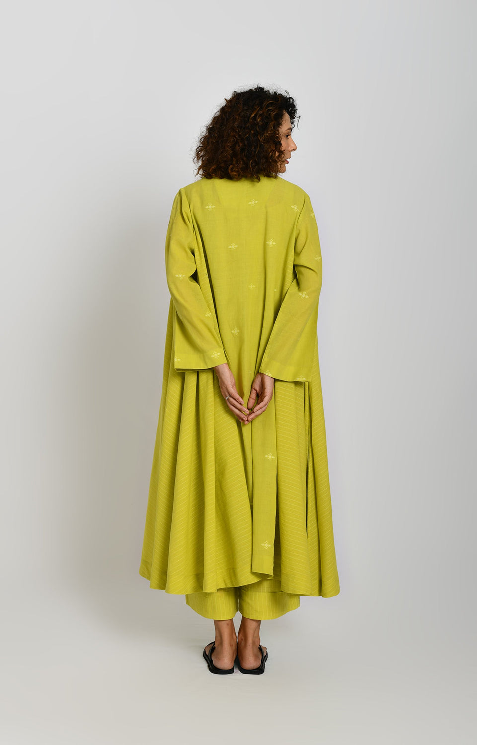 Jamdani Side-gather Kurta- Olive