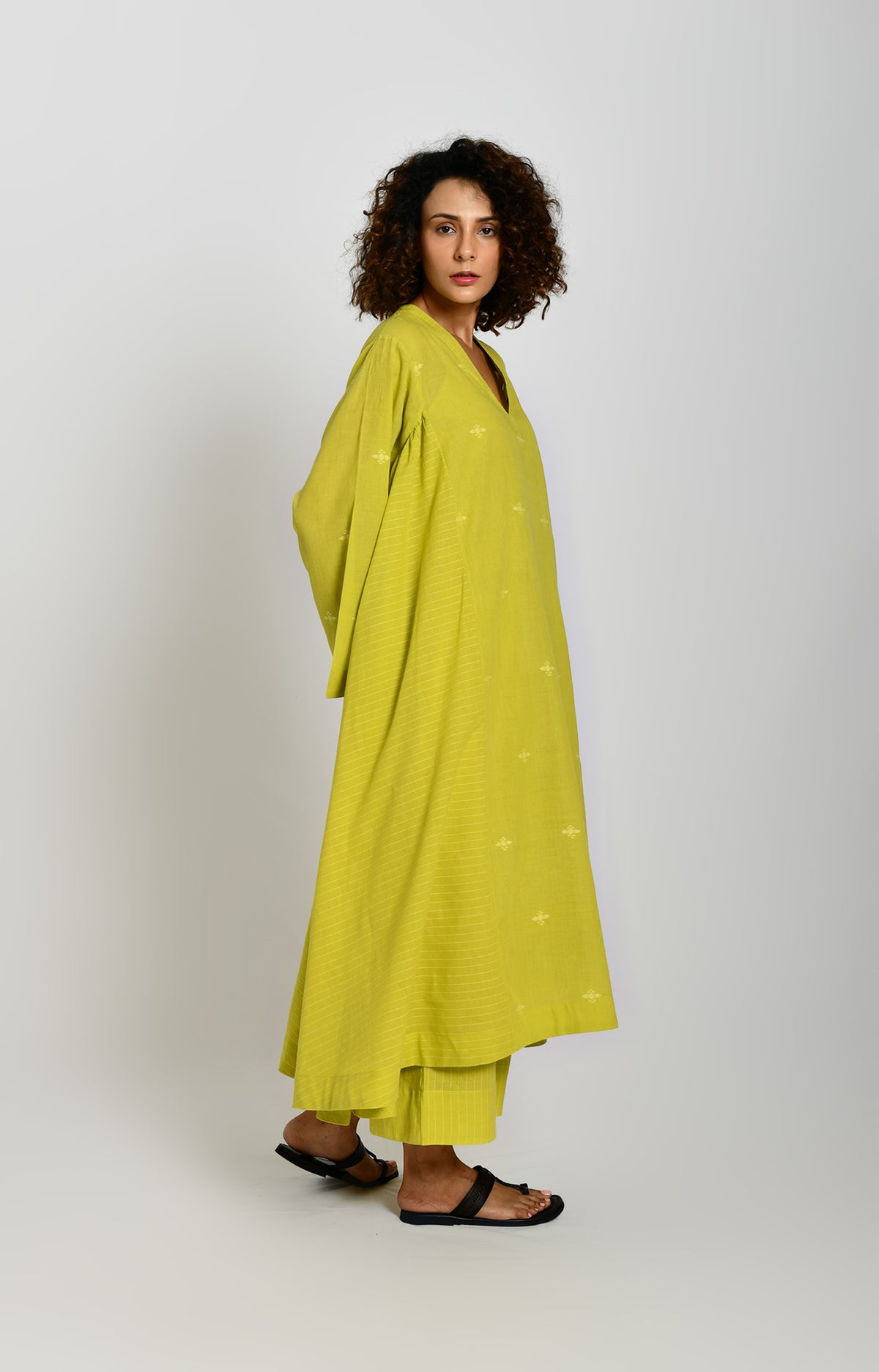 Jamdani Side-gather Co-ord Set- Olive