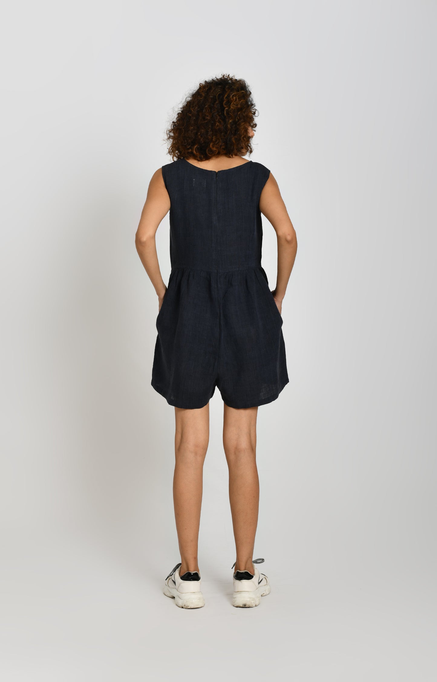 Linen Short Jumpsuit- Charcoal