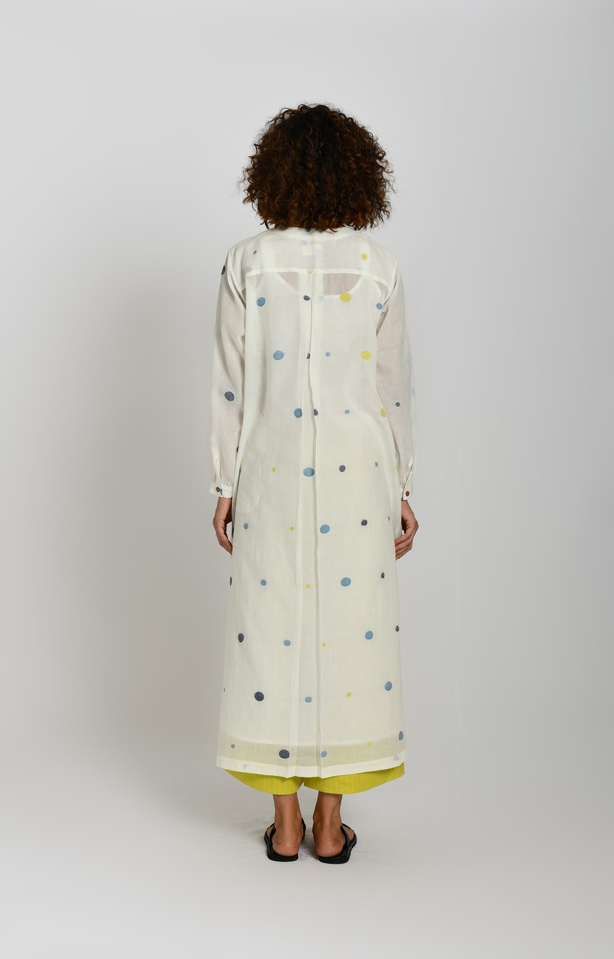 White and olive polka Jamdani handwoven tunic with pants co-ord set for women