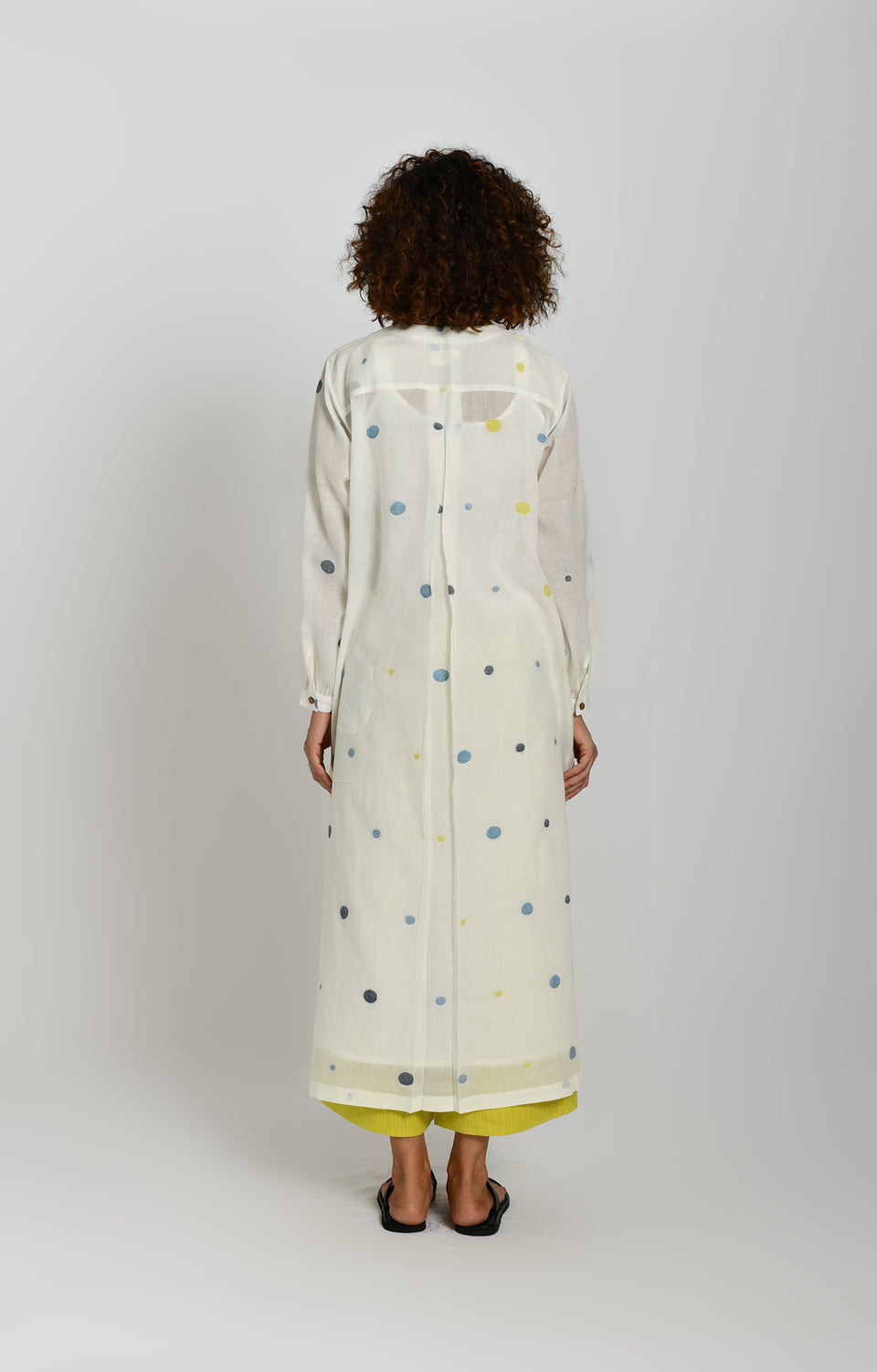 White and olive polka Jamdani handwoven tunic with pants co-ord set for women