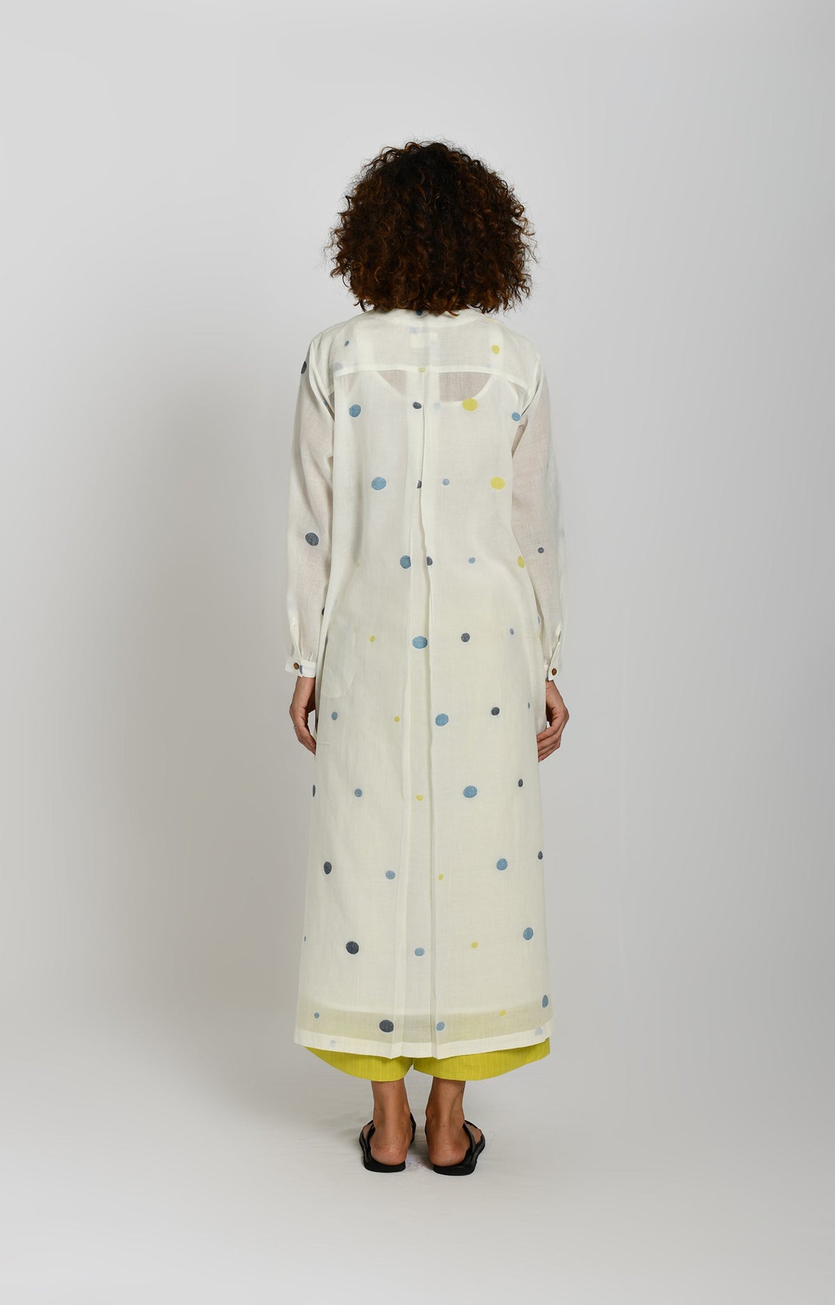 White polka jamdani tunic – handwoven cotton kurta for women - Hiranya