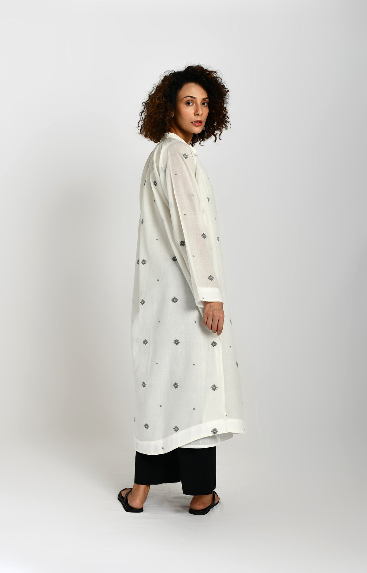 Neck Gather Jamdani Tunic- White