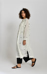 Neck Gather Jamdani Co-ord Set- White
