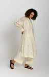Khadi Silk Neck Gather Jamdani Co-ord Set- Off-white