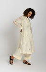 Khadi Silk Neck Gather Jamdani Kurta- Off-white