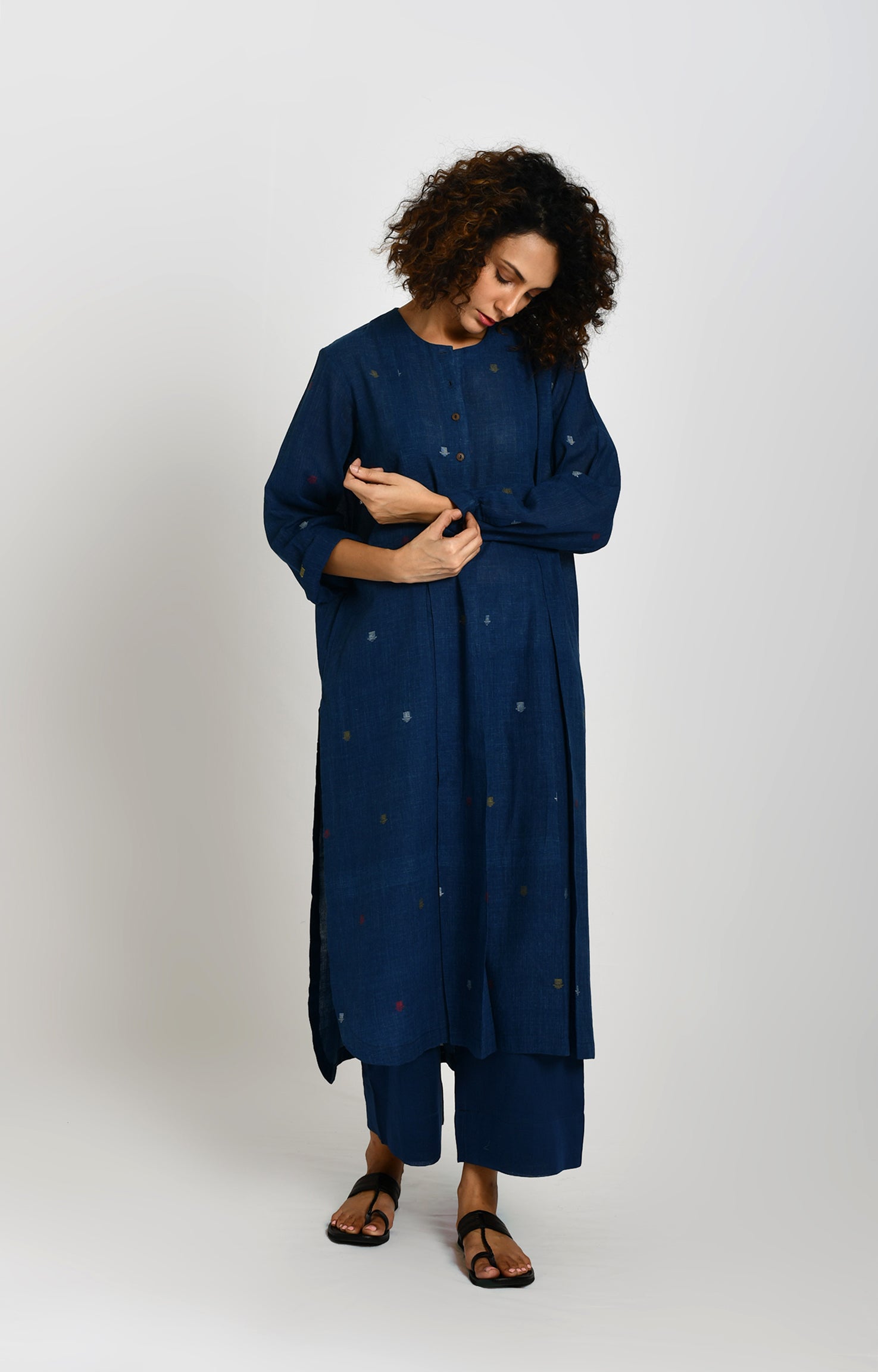 Tersa Jamdani Tunic Co-ord Set- Indigo