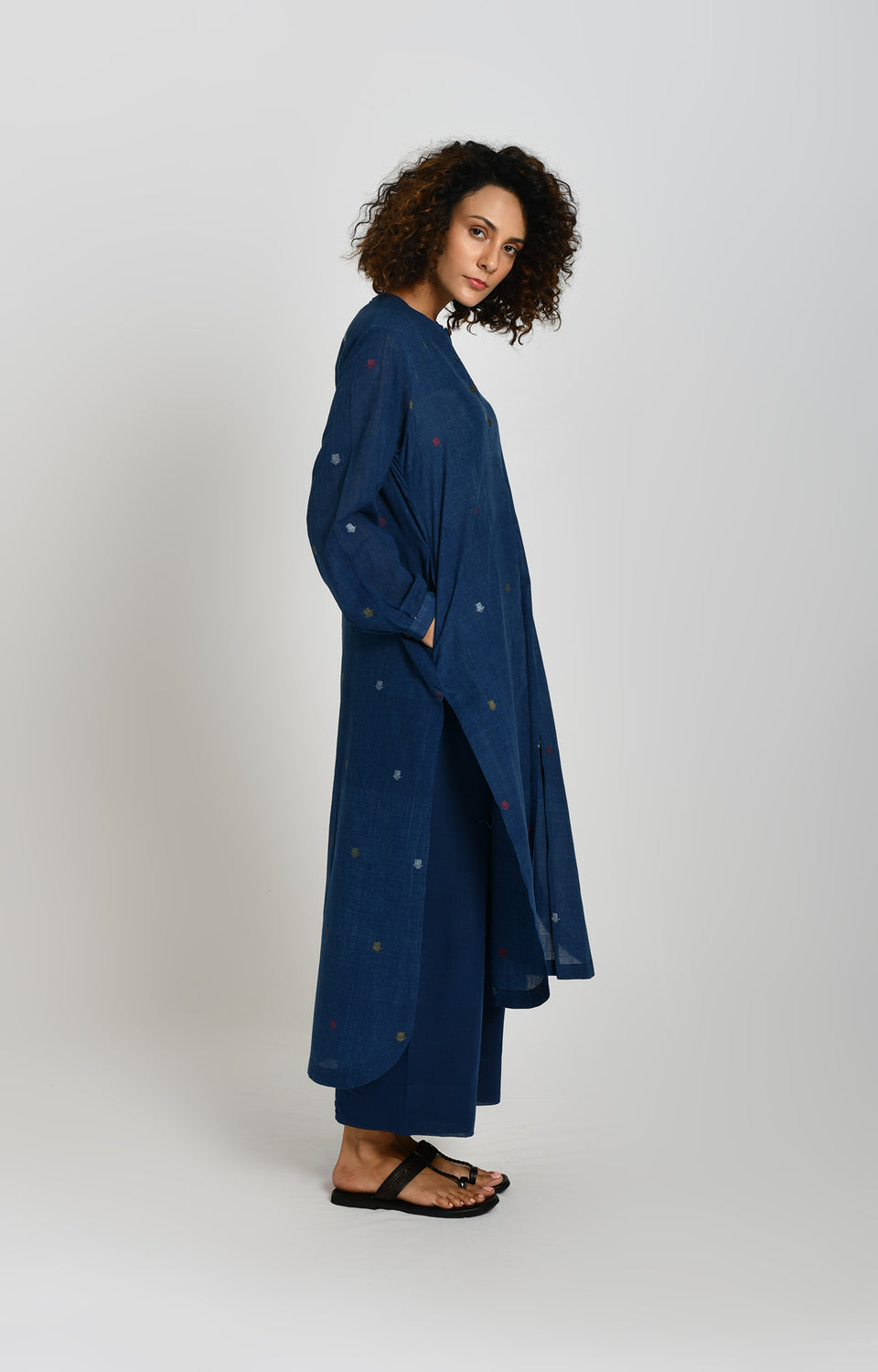 Tersa Jamdani Tunic Co-ord Set- Indigo