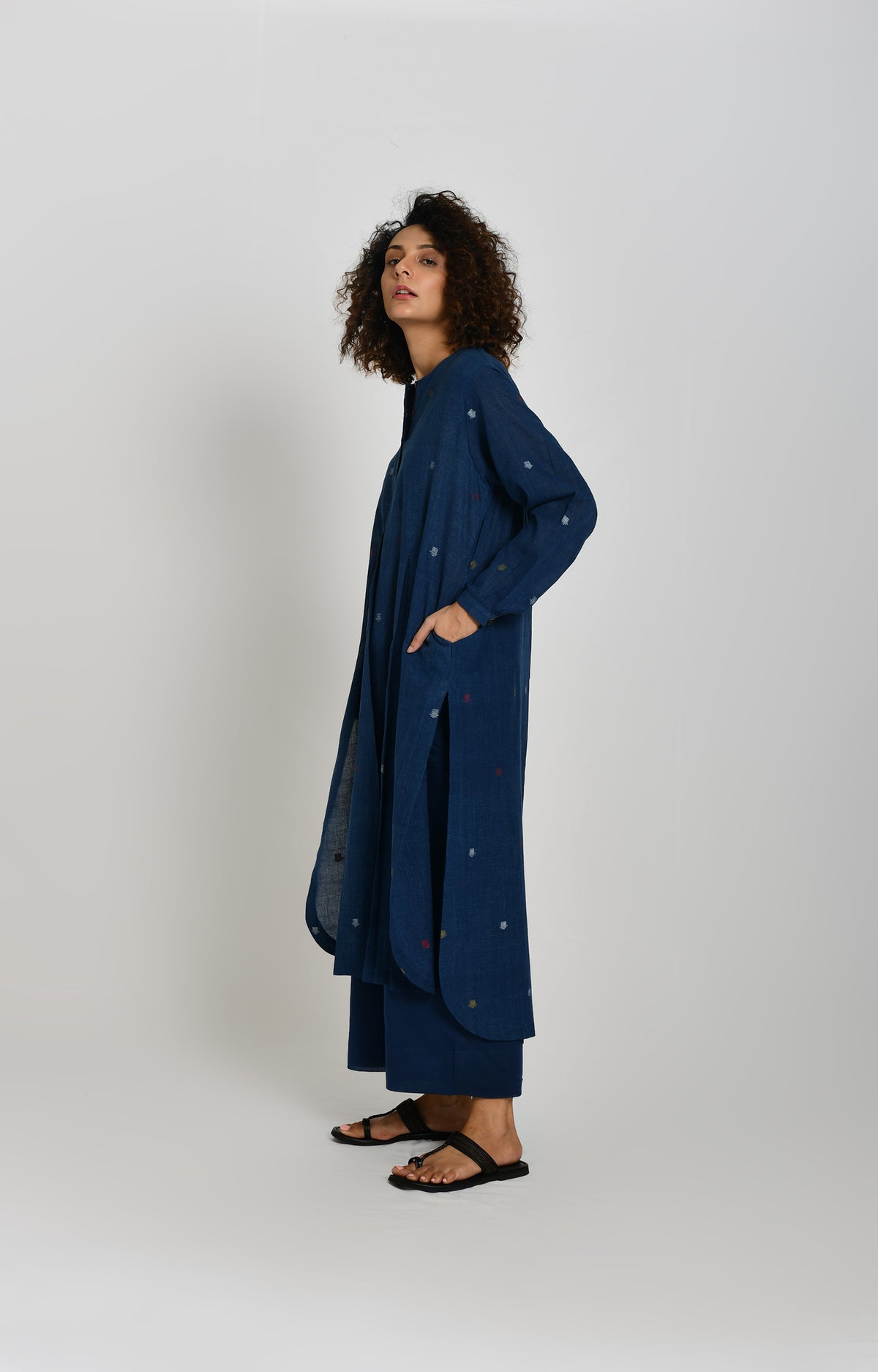 Tersa Jamdani Tunic Co-ord Set- Indigo