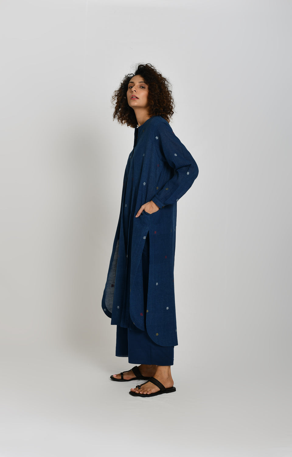 Tersa Jamdani Tunic Co-ord Set- Indigo
