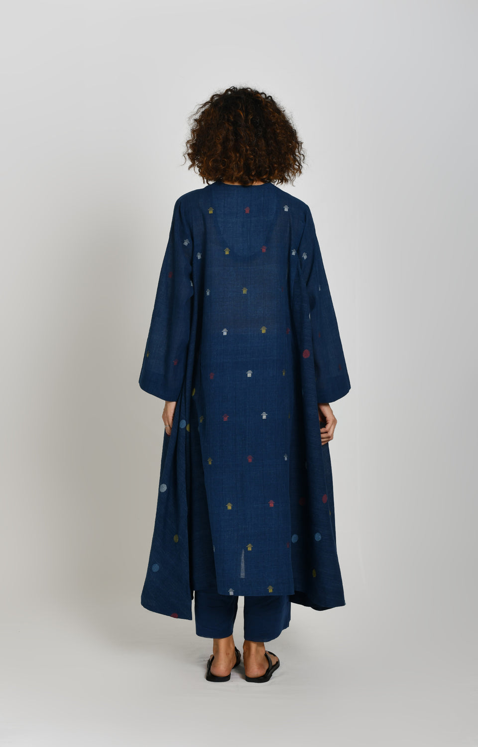 Polka and Tersa Jamdani Side-gather Co-ord Set- Indigo