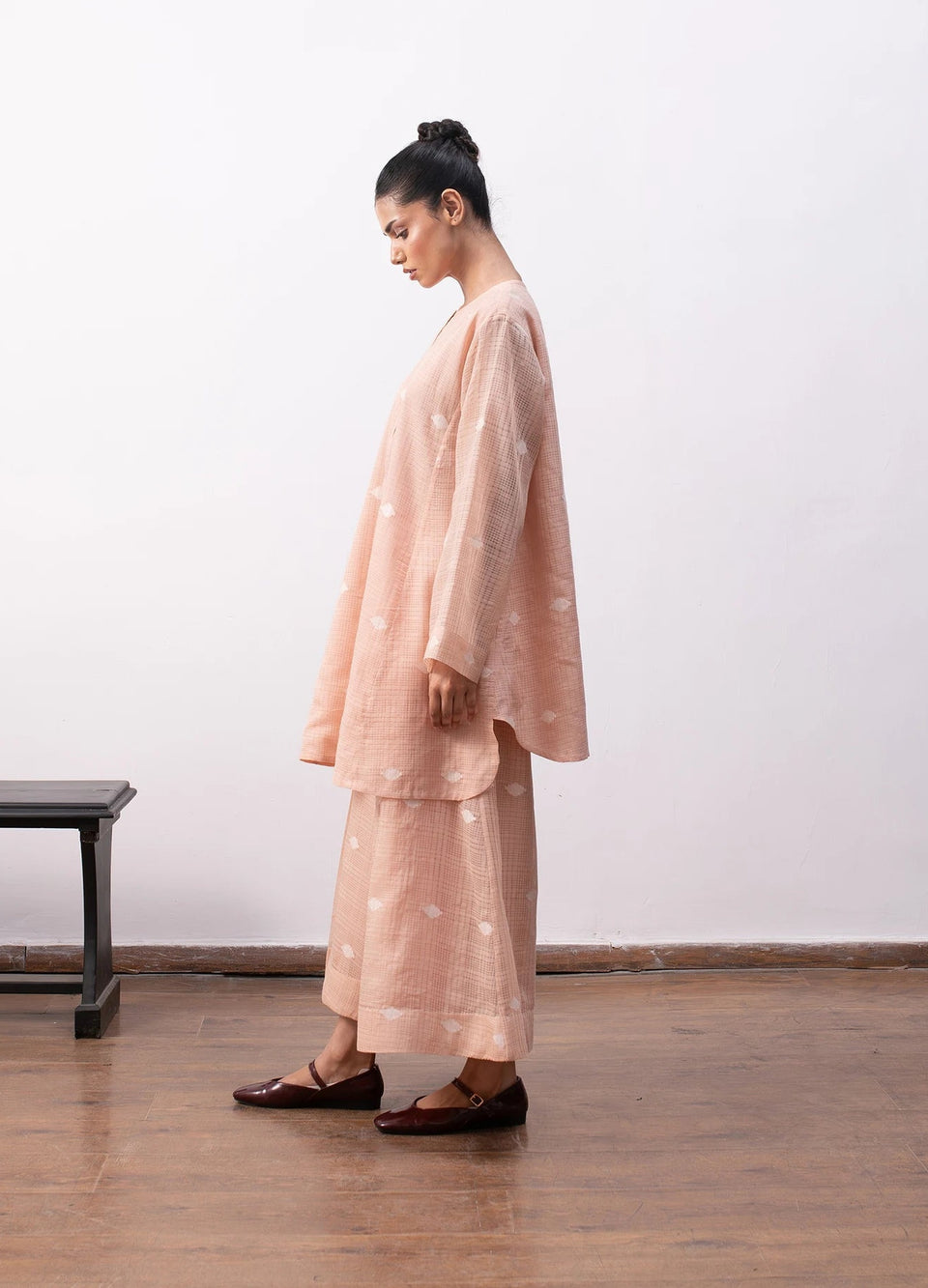 Peach co-ord set with relaxed kurta and wide-leg trousers - Hiranya