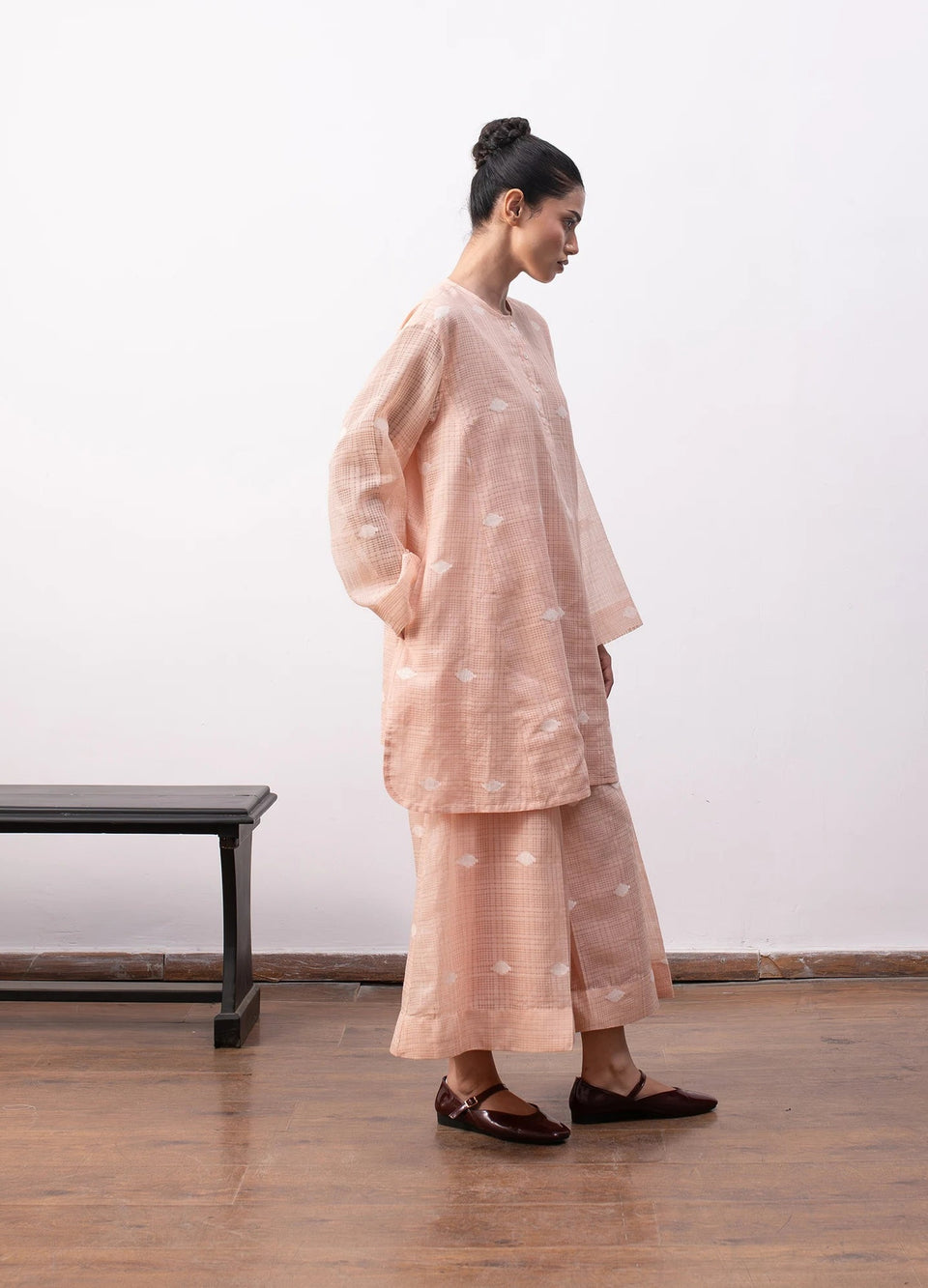 Peach co-ord set with relaxed kurta and wide-leg trousers - Hiranya