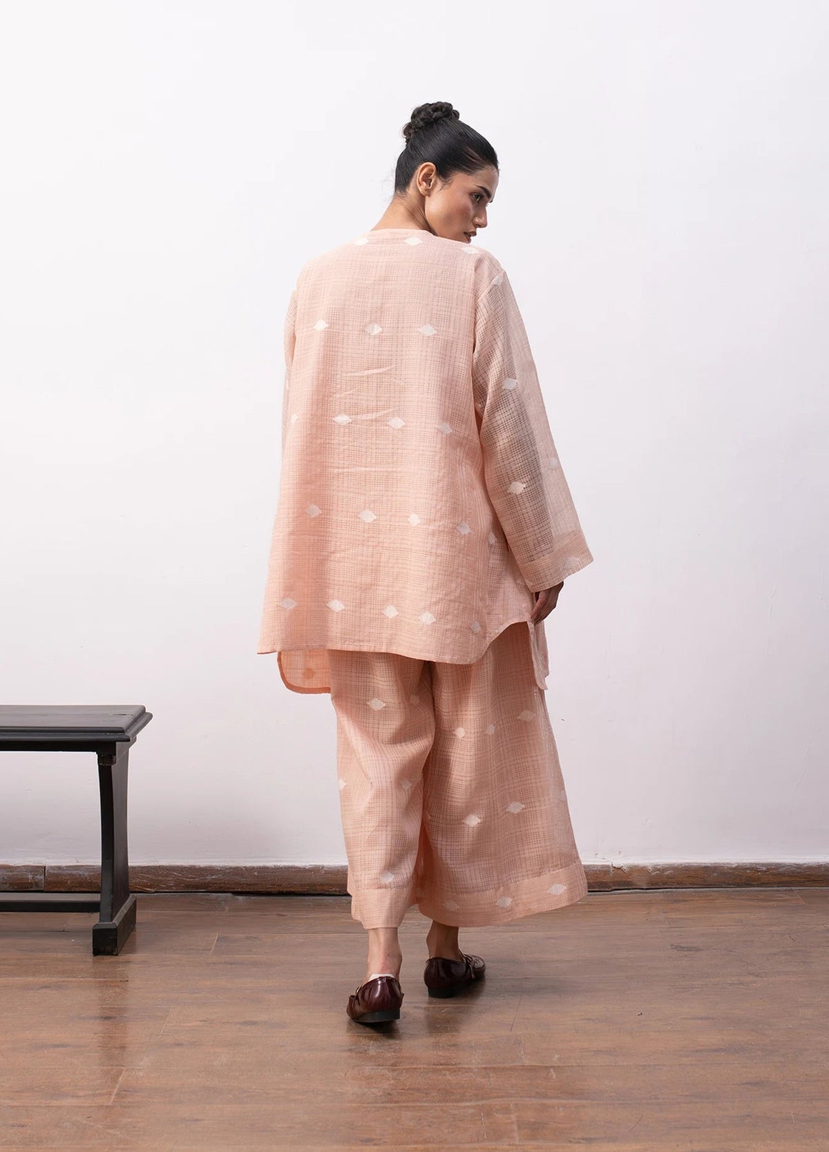 Peach co-ord set with relaxed kurta and wide-leg trousers - Hiranya