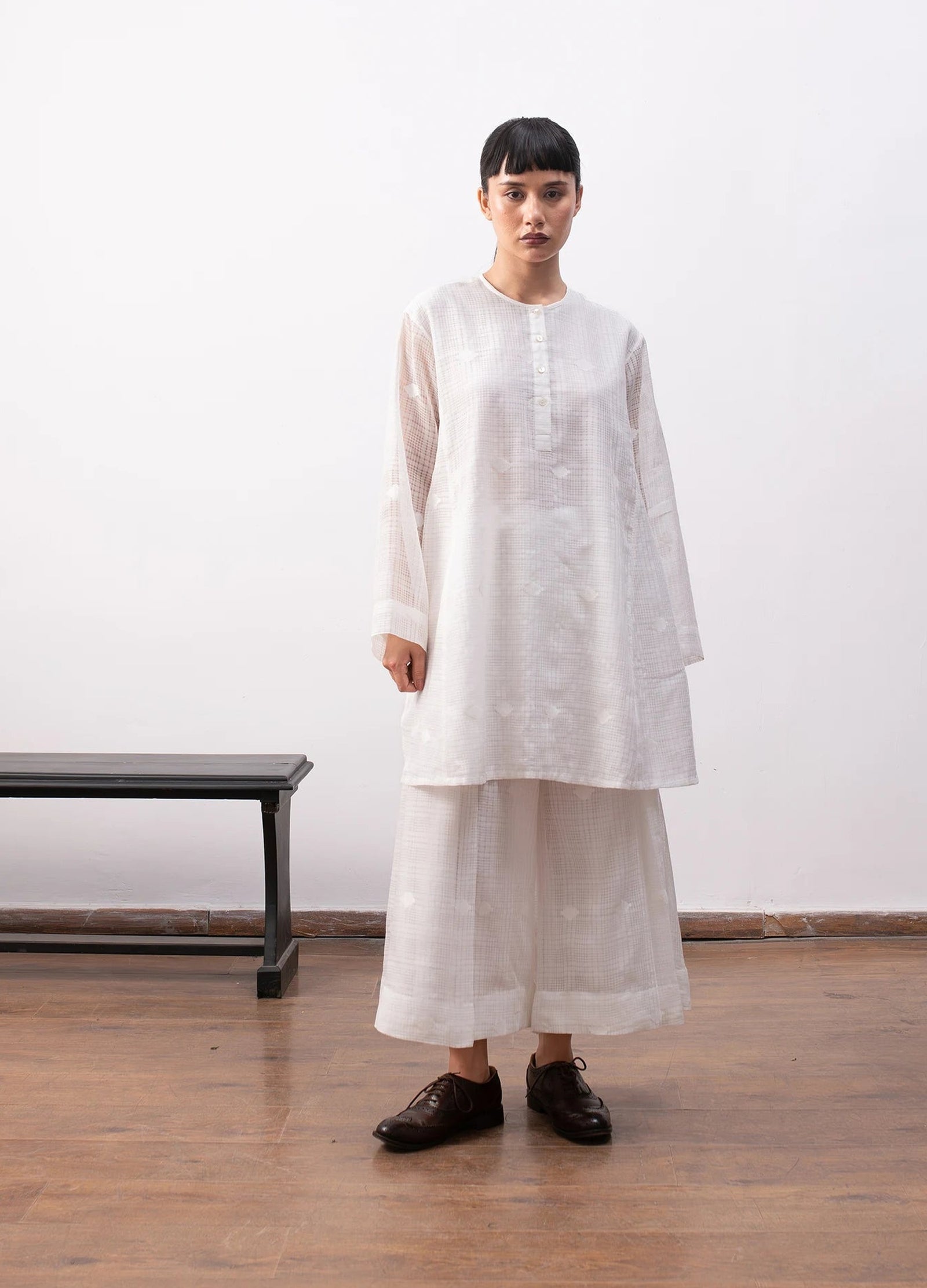 Soft white co-ord with relaxed shirt and trousers - Hiranya