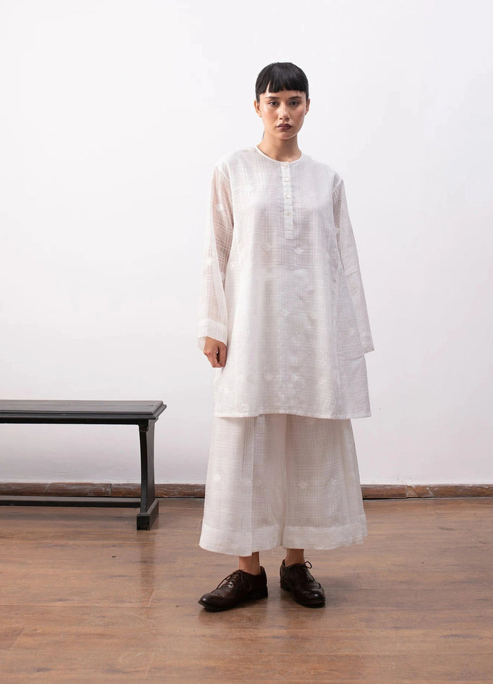 Soft white co-ord with relaxed shirt and trousers - Hiranya