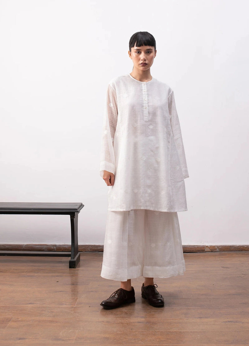 Soft white co-ord with relaxed shirt and trousers - Hiranya