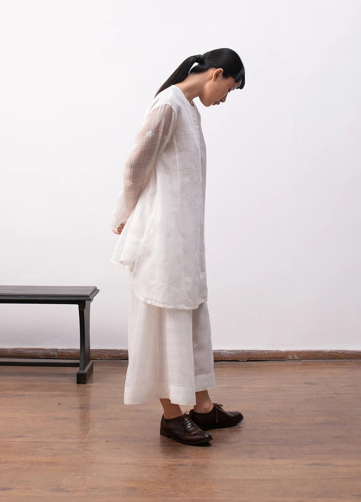 Soft white co-ord with relaxed shirt and trousers - Hiranya
