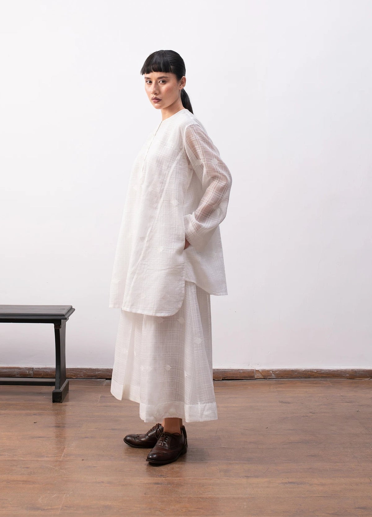 Soft white co-ord with relaxed shirt and trousers - Hiranya