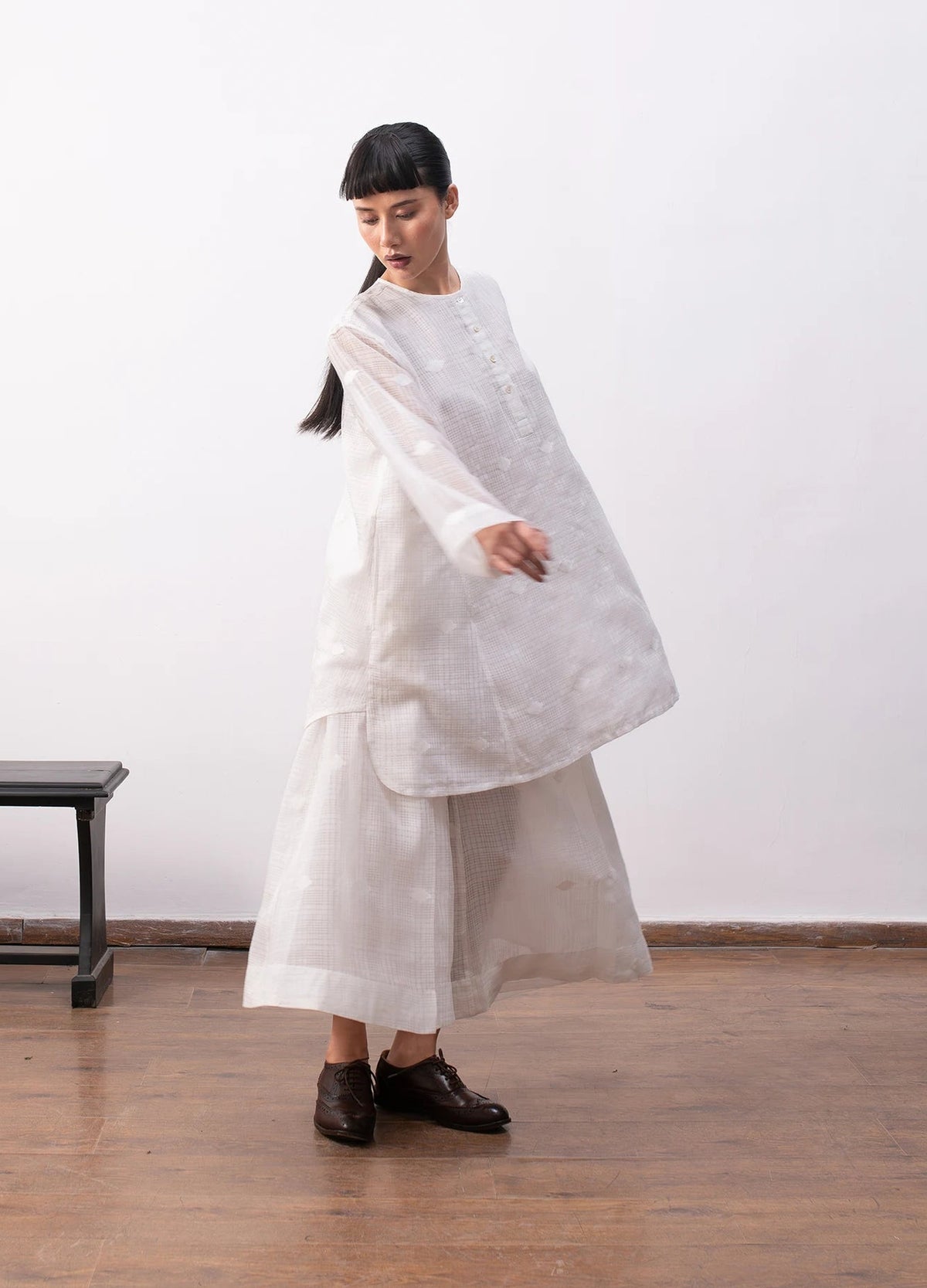 Soft white co-ord with relaxed shirt and trousers - Hiranya