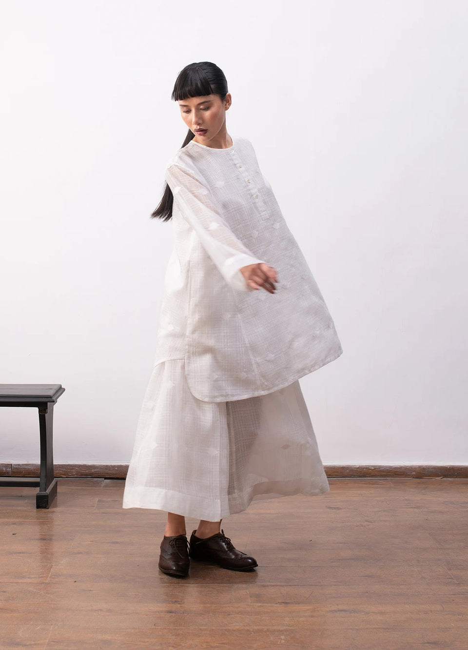 Soft white co-ord with relaxed shirt and trousers - Hiranya