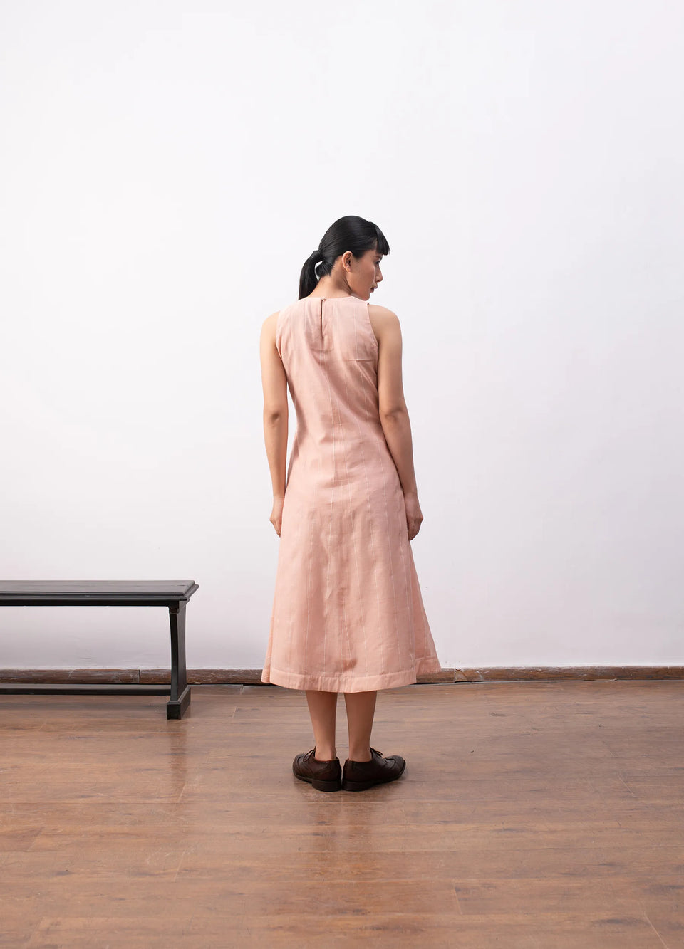 Peach sleeveless dress with soft flowy structure Hiranya