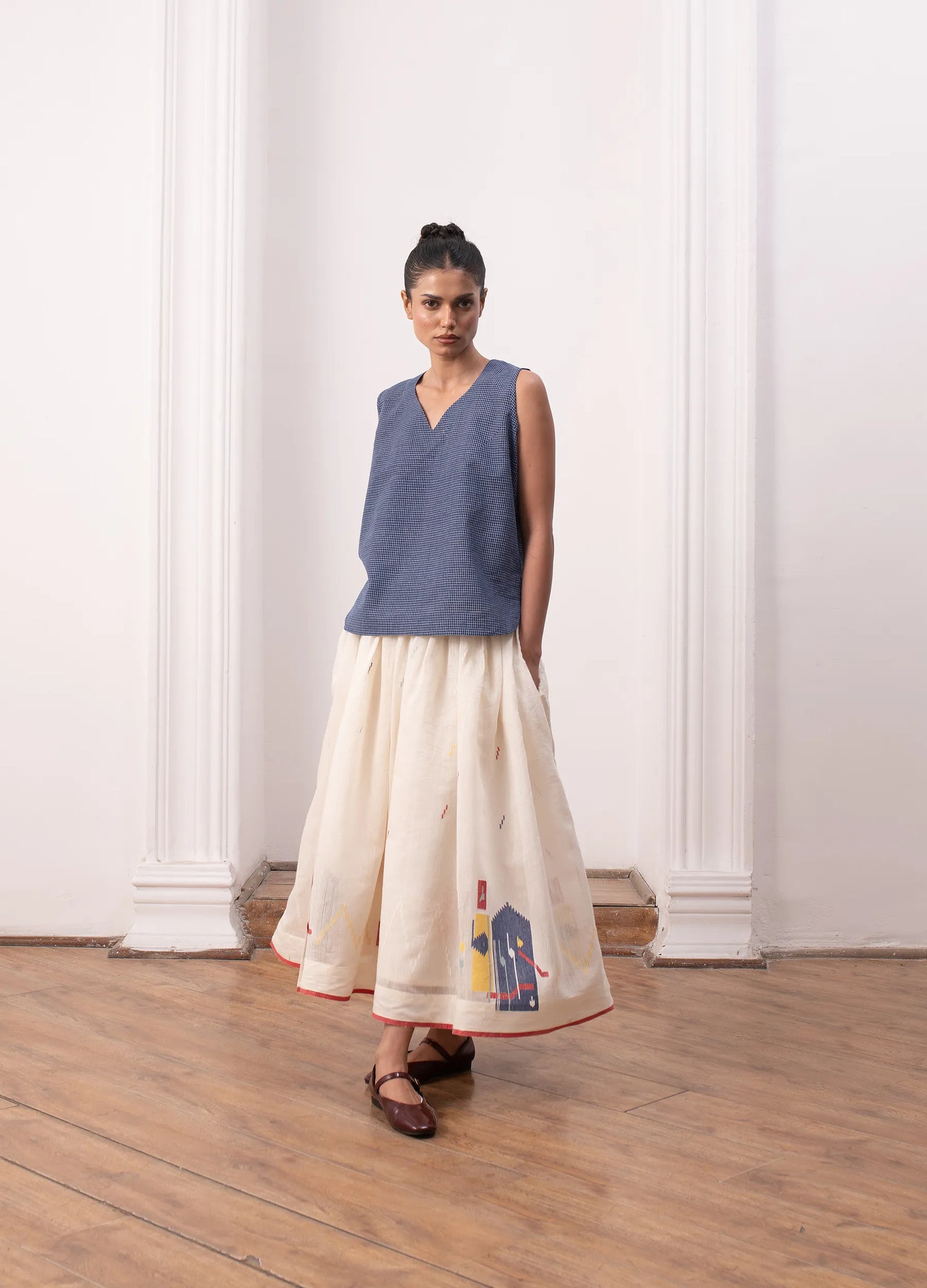 Ivory layered set with soft overlay and skirt - Hiranya