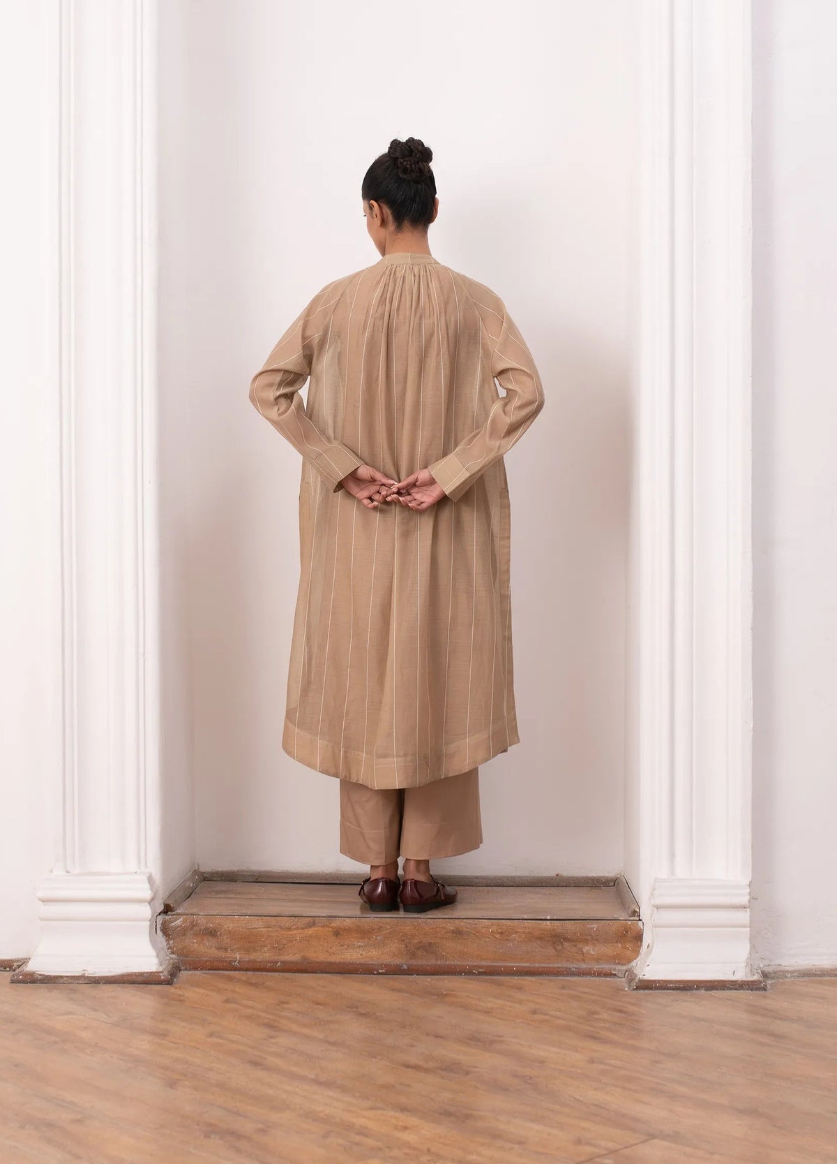 Warm beige co-ord with shirt and wide leg trousers- Hiranya