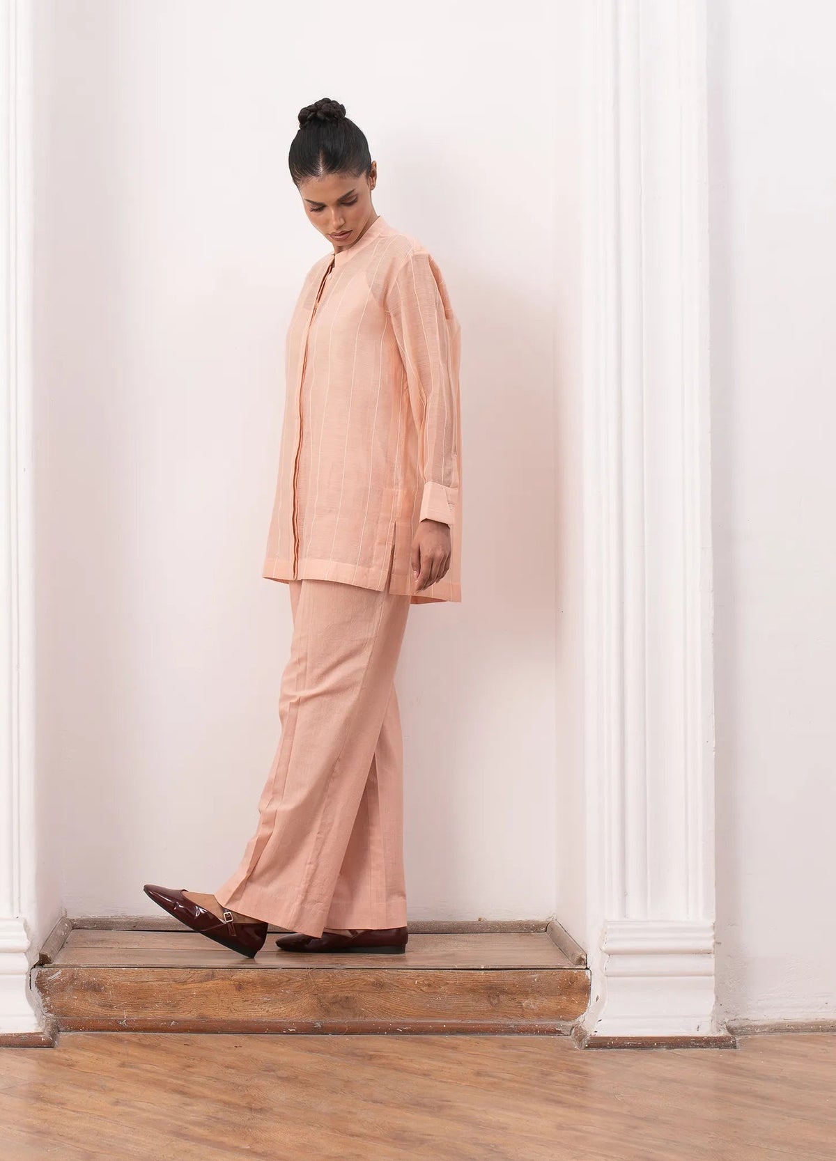 Peach co-ord with structured top and trousers Hiranya