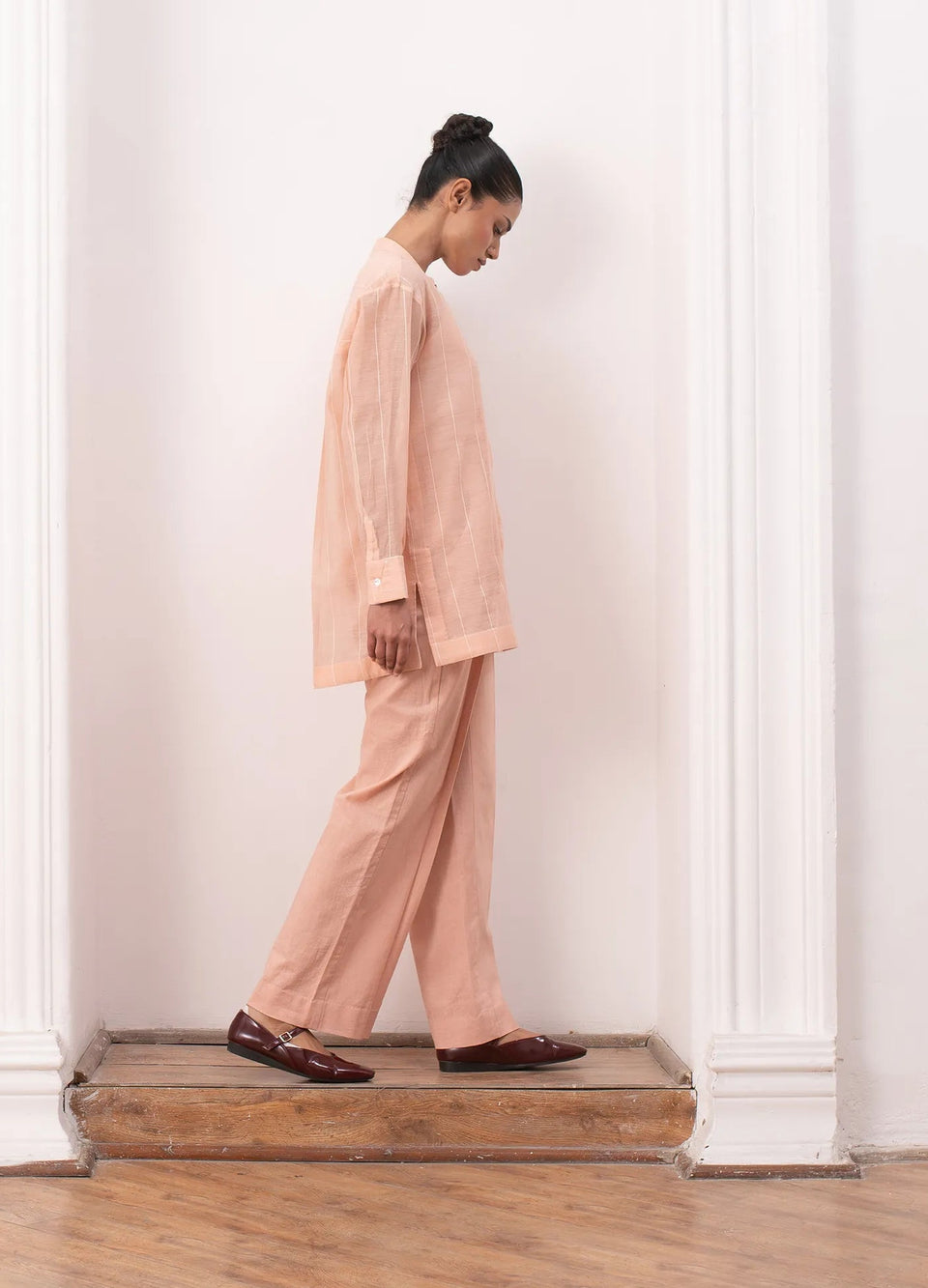 Peach co-ord with structured top and trousers Hiranya