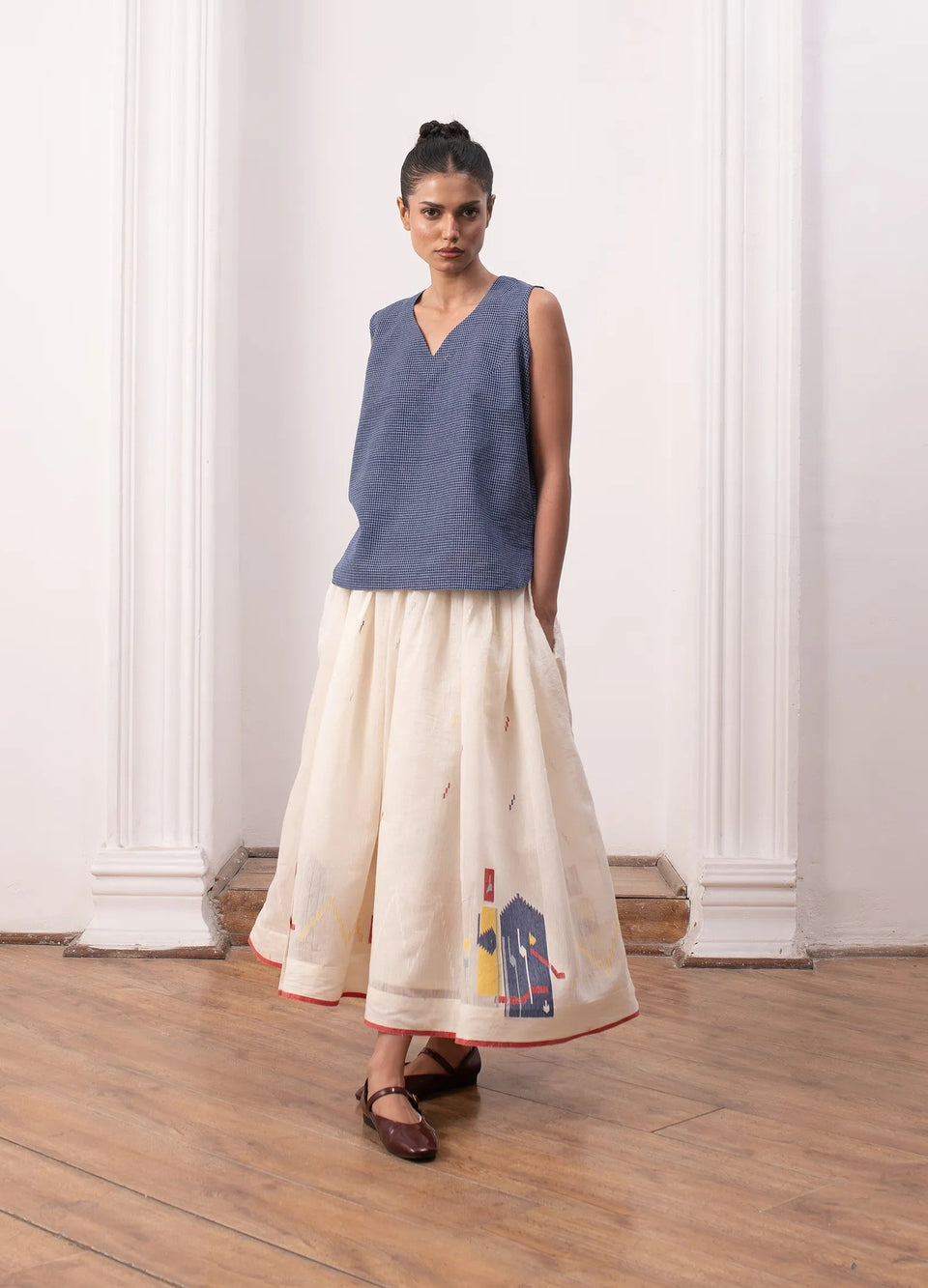 Ivory layered set with soft overlay and skirt - Hiranya