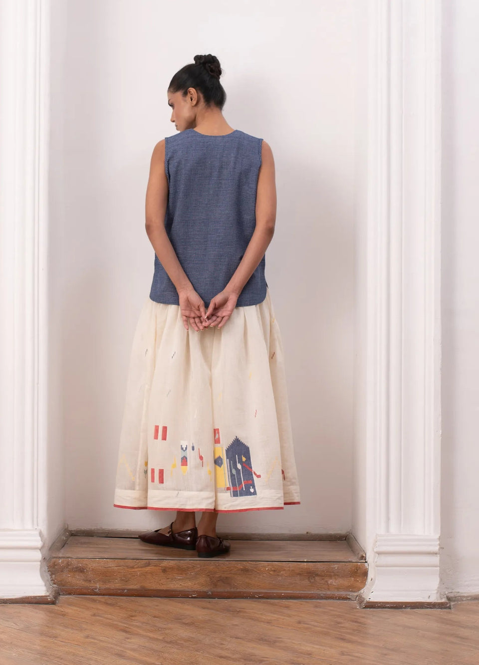 Ivory layered set with soft overlay and skirt - Hiranya