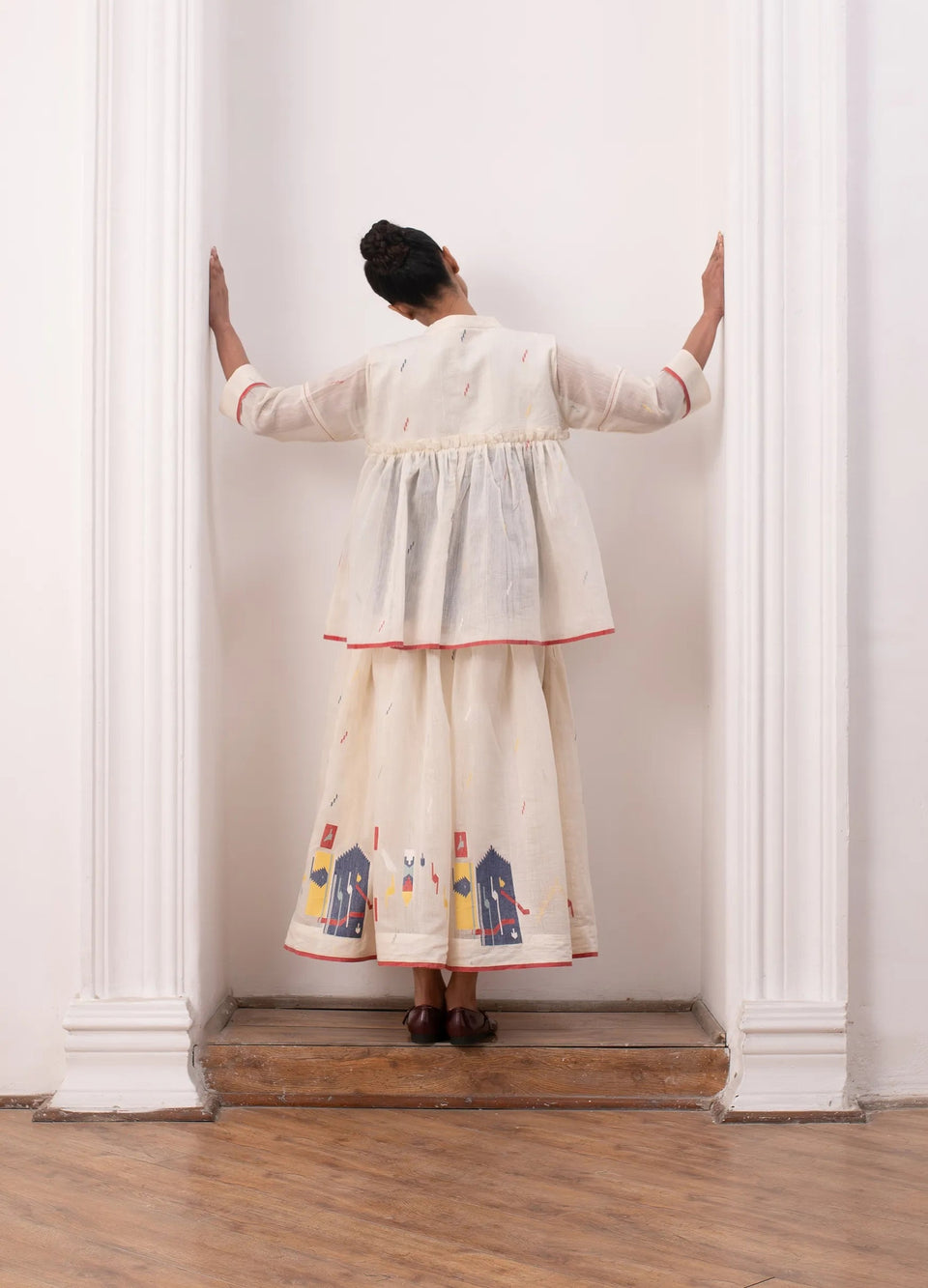 Ivory layered set with soft overlay and skirt - Hiranya