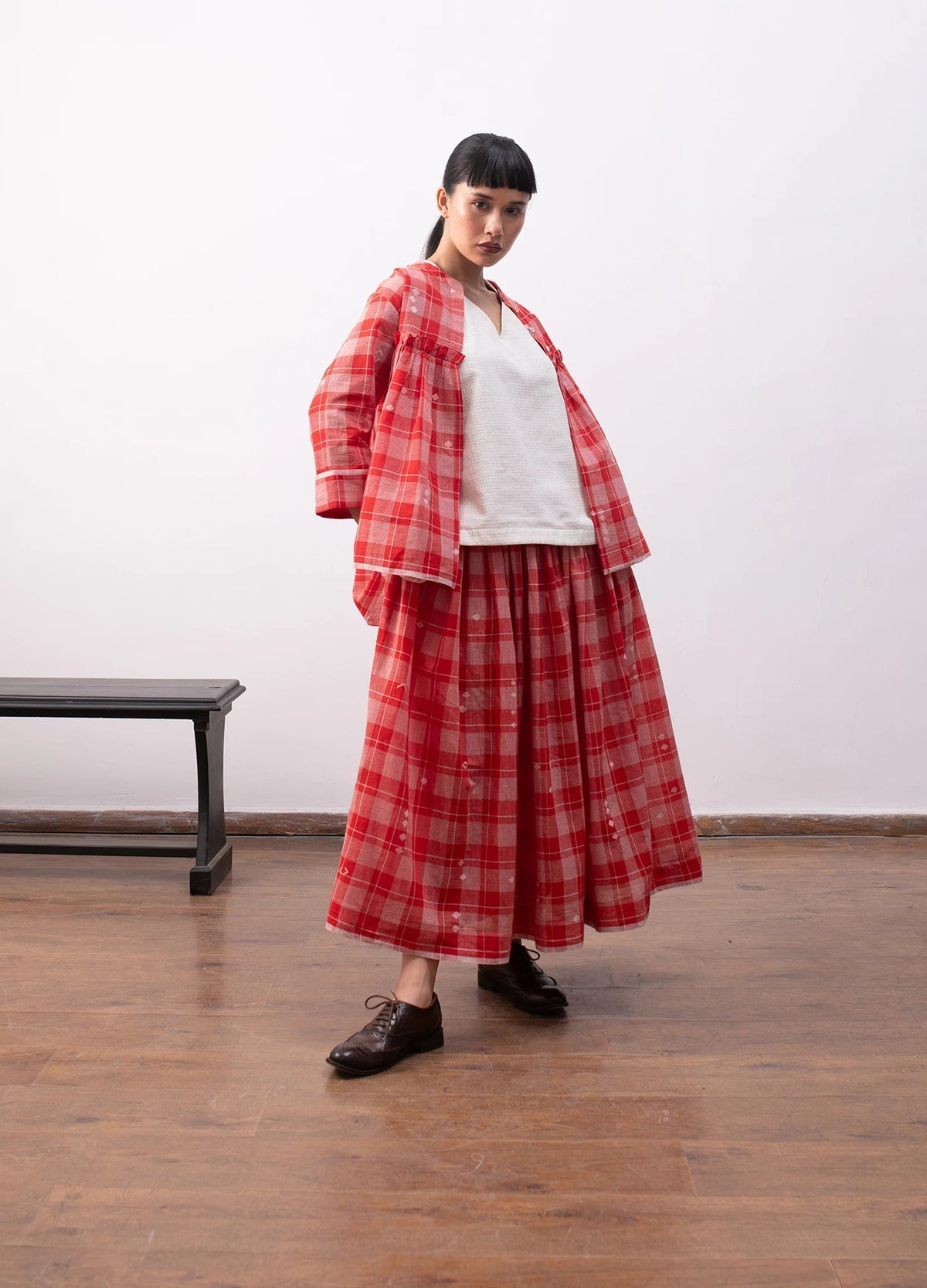 Red layered set with overlay and matching skirt - Hiranya