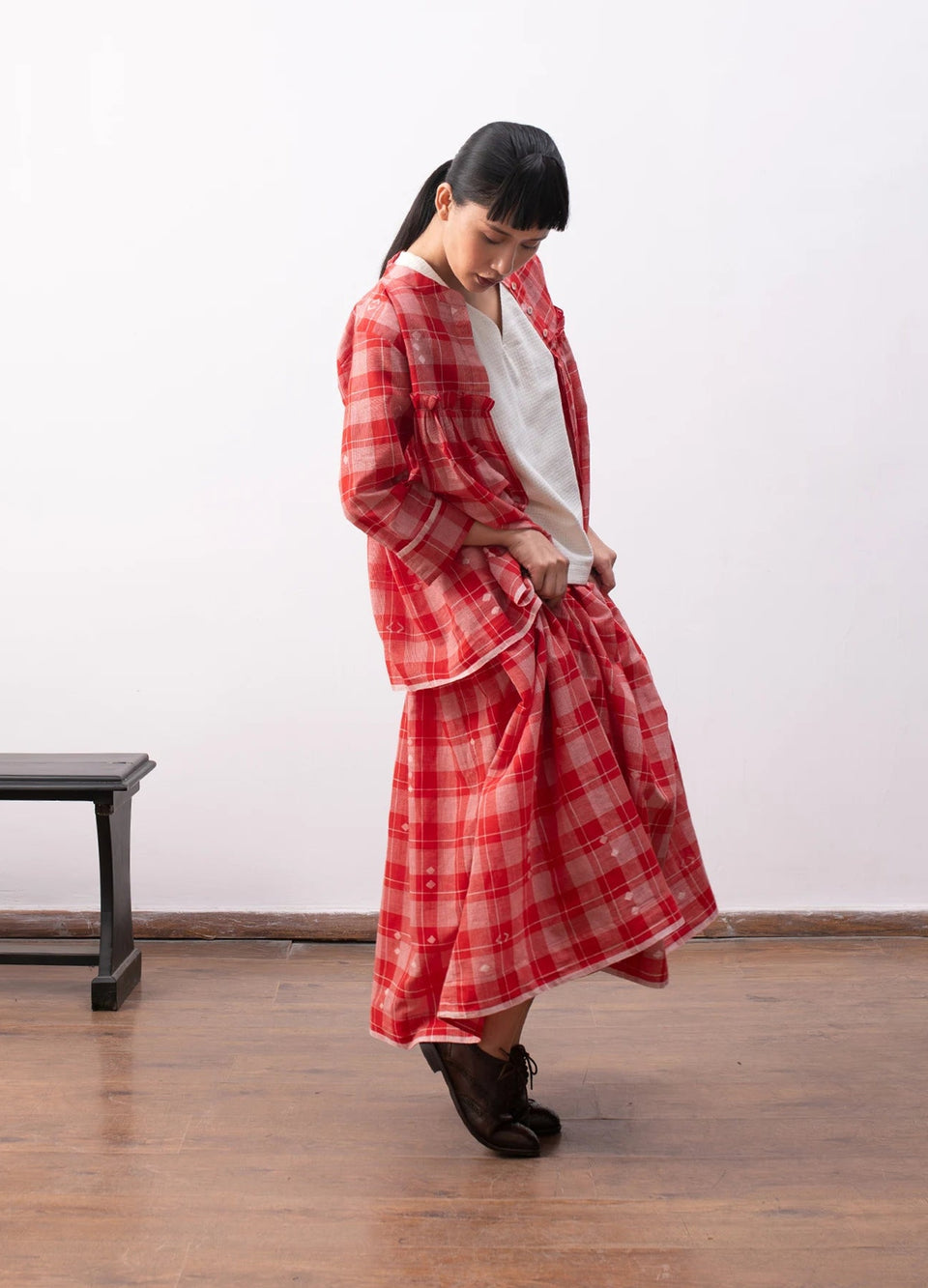 Red layered set with overlay and matching skirt - Hiranya