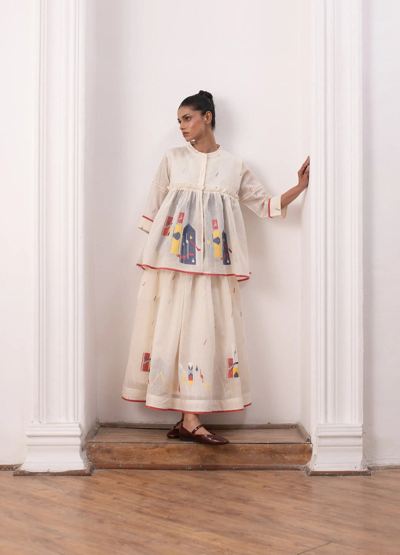 Ivory overlay set with sheer layer and inner co-ord Hiranya