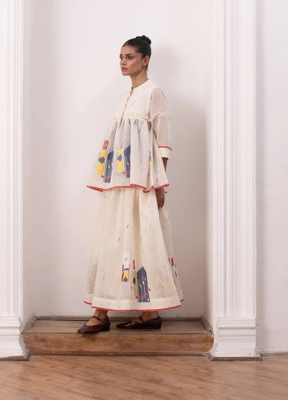 Ivory overlay set with sheer layer and inner co-ord Hiranya