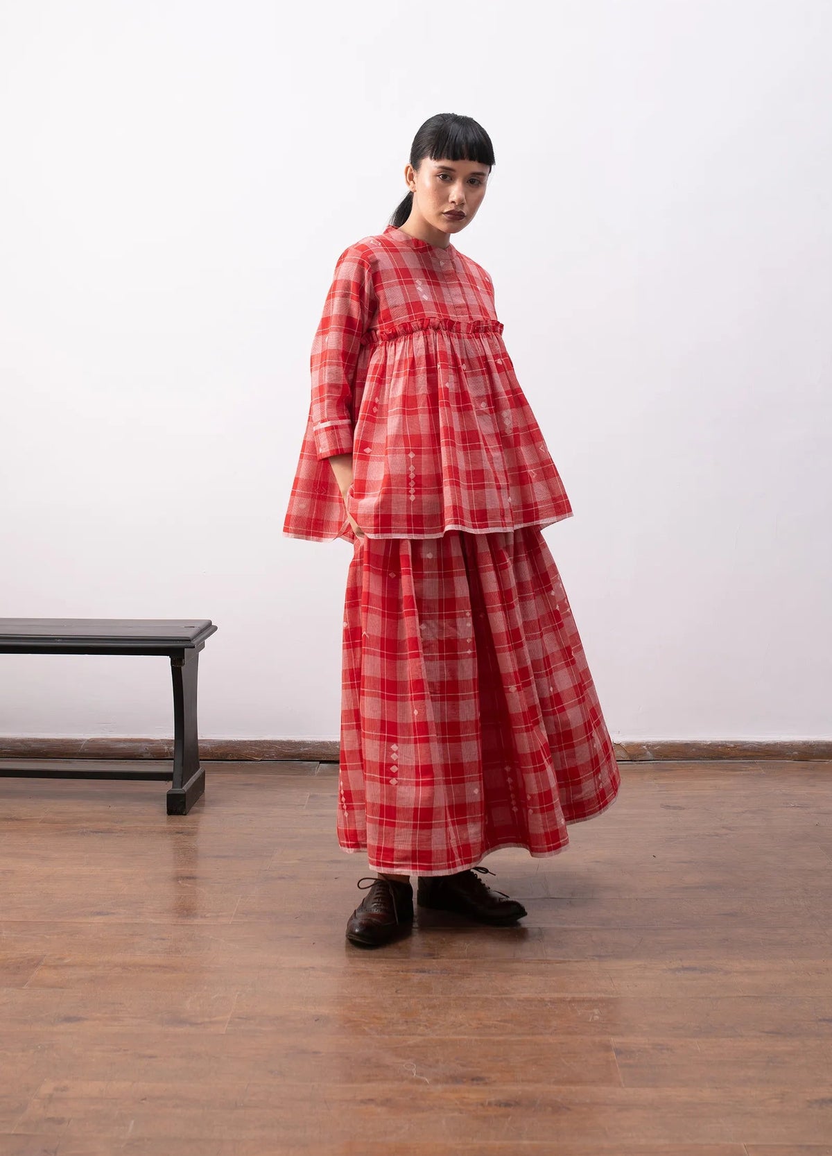 Red overlay set with sheer layer and inner co-ord Hiranya