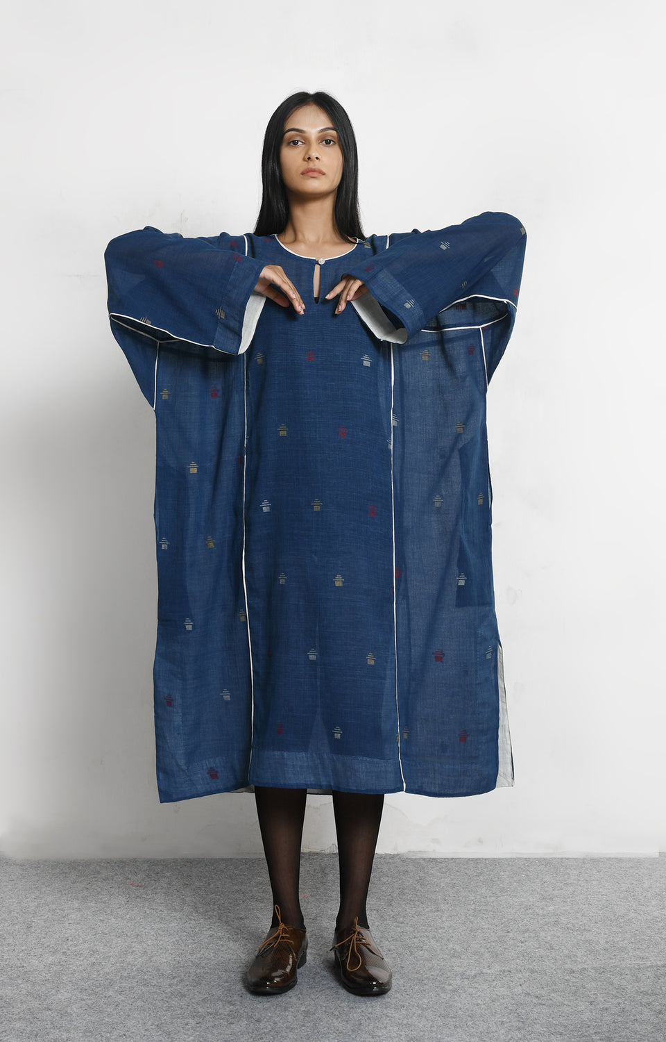 Indigo khadi jamdani phiran - handloom ethnic dress