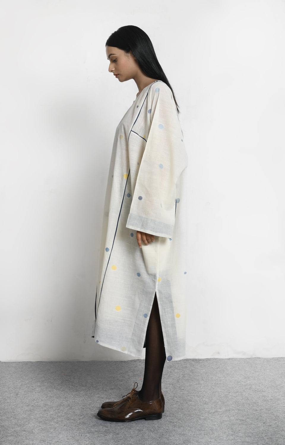 white khadi jamdani phiran - handloom ethnic dress