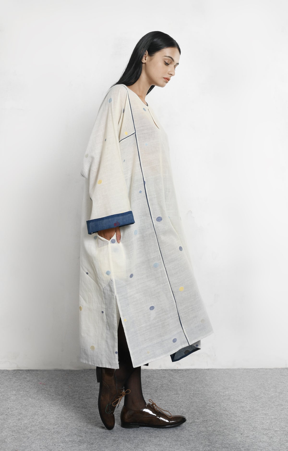 white khadi jamdani phiran - handloom ethnic dress