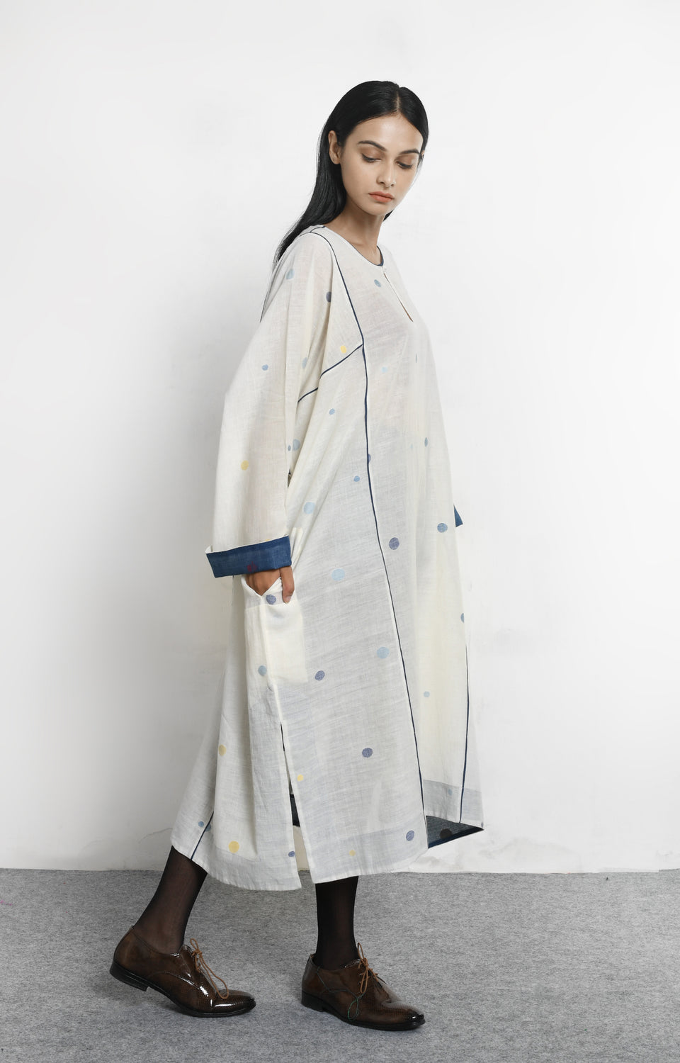 white khadi jamdani phiran - handloom ethnic dress