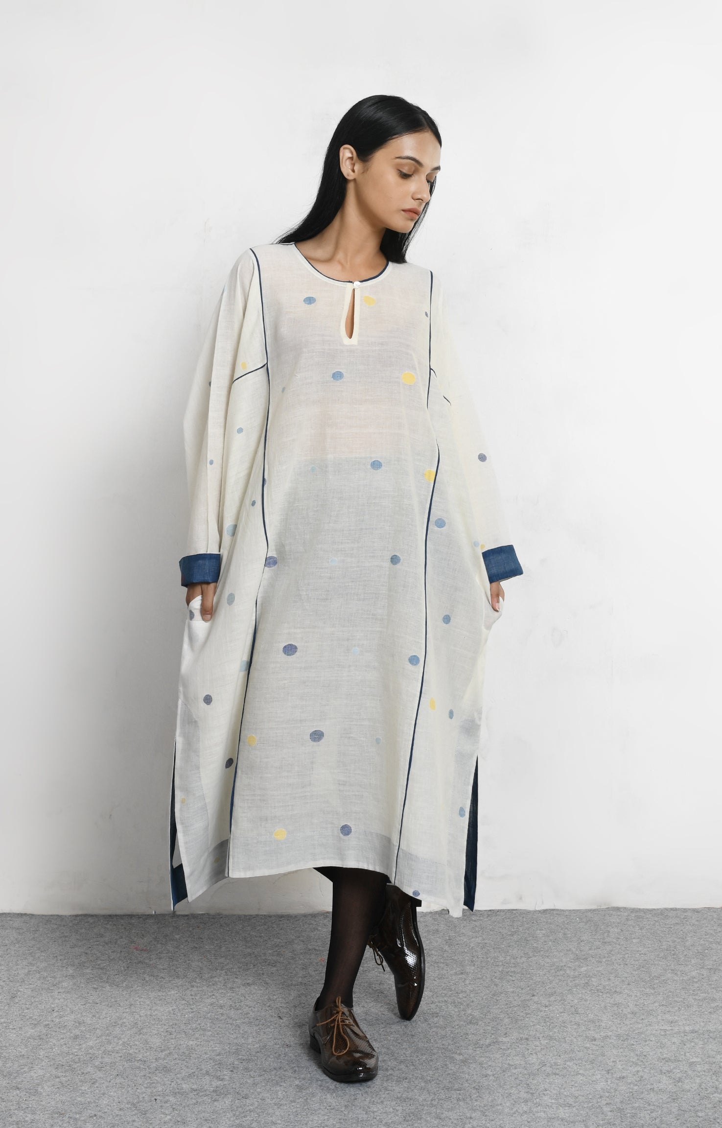 white khadi jamdani phiran - handloom ethnic dress