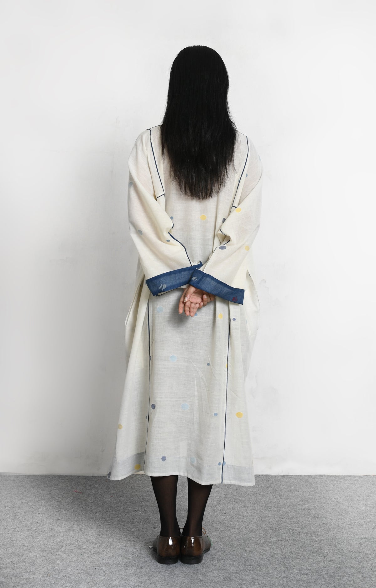 white khadi jamdani phiran - handloom ethnic dress