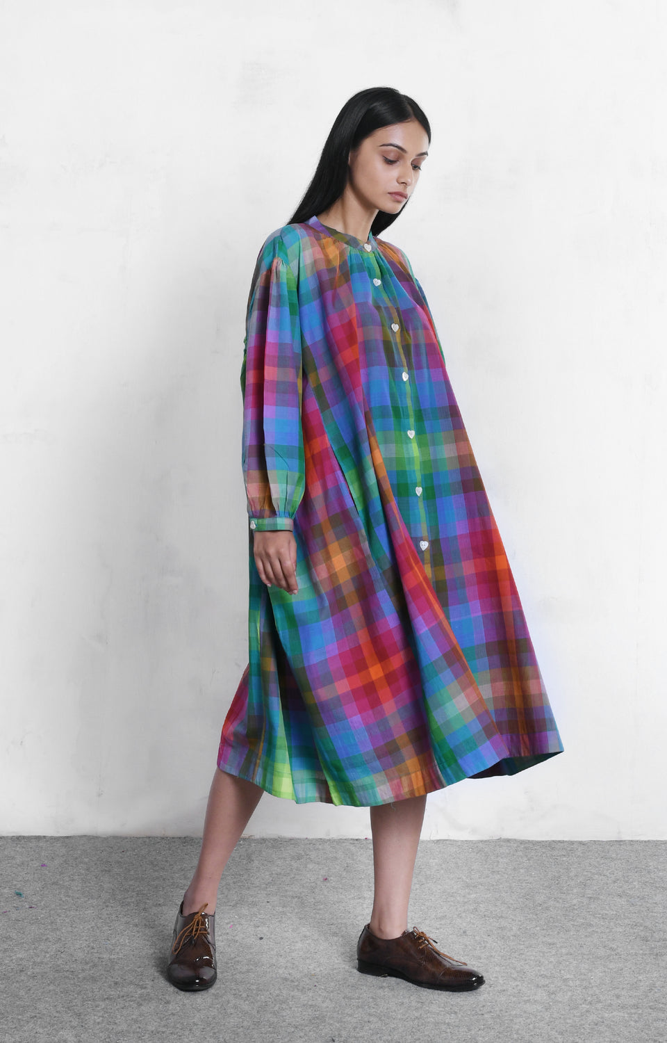Multicolor Madras check silk gather shirt for women – Hiranya